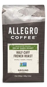 allegro coffee half caff, french roast ground coffee, 12 oz