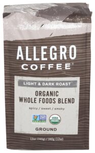 allegro coffee organic whole foods blend ground coffee, light and dark roast, 12 oz (pack of 1)