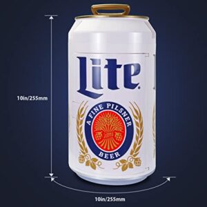 Miller Lite 8 Can Portable Mini Fridge w/ 12V DC and 110V AC Cords, 5.4L (5.7 qt) Beer Can Shaped Personal Cooler, White, Travel Fridge for Beer, Snacks, Lunch, Drinks, Home, Office, Bar, Dorm, RV