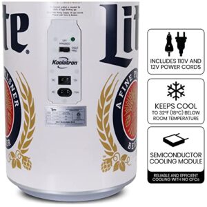 Miller Lite 8 Can Portable Mini Fridge w/ 12V DC and 110V AC Cords, 5.4L (5.7 qt) Beer Can Shaped Personal Cooler, White, Travel Fridge for Beer, Snacks, Lunch, Drinks, Home, Office, Bar, Dorm, RV