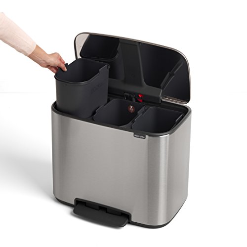 Brabantia Bo Pedal Bin - 3 x 11L Inner Buckets (Matt Steel FPP) Waste/Recycling Kitchen Bin with Removable Compartments - Free Bin Bags