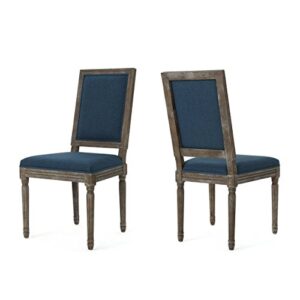 christopher knight home ledger traditional fabric dining chairs, 2-pcs set, navy blue / dark brown