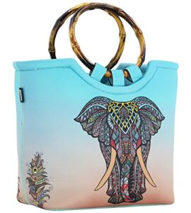 lunch bag tote bag by qogir - large reusable insulated neoprene lunch bag with inside pocket (elephant)