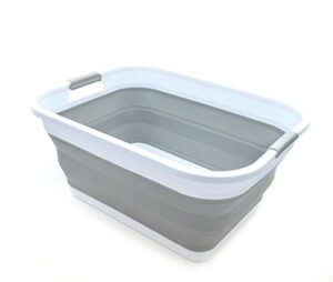 sammart 41l(10.8 gallon) collapsible plastic laundry basket-foldable pop up storage container/organizer-portable washing tub-space saving hamper, water capacity: 32l (8.4 gallon) (rectangular, grey)
