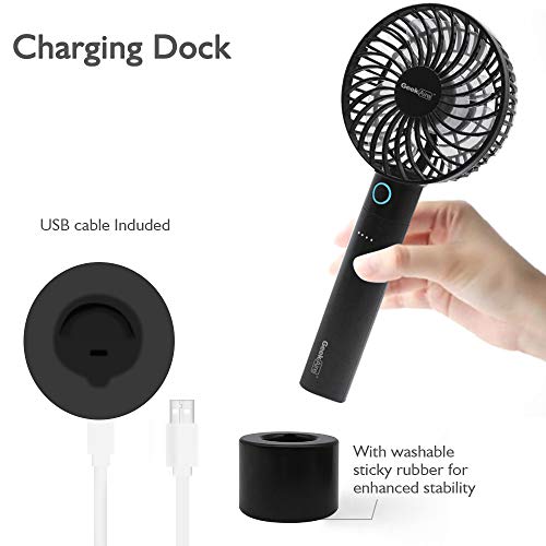 Geek Aire 2600mA Power Bank Fan, Rechargeable Mini Personal Handheld Fan, Lithium-ion Battery, Charging Dock, 5 Speed Settings, Cordless, for Household Office Traveling Outdoor, Charcoal Black