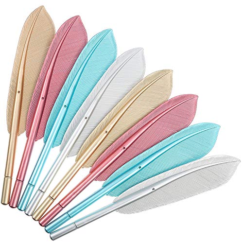 Frienda Feather Pens Rollerball Pen Artificial Feather Ballpoint Ink Pens Gel Pens Creative Office Supplies (8 Pieces)