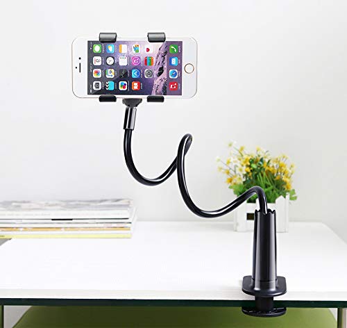 ZTON Universal Cell Phone Holder, Universal Mobile Phone Stand, Lazy Bracket, Flexible Long Arms Clip Mount for iPhone, LG, etc.in Office Bedroom Desktop.(Black)