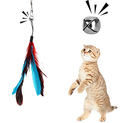 Depets Cat Feather Wand, Retractable Cat Wand Toy, 5PCS Assorted Feather Refills with Bell, Interactive Cat Toy Wand for Indoor Cat and Kitten Funny Exercise