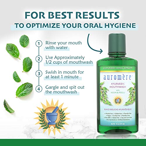 Auromere Ayurvedic Mouthwash - Vegan, Fluoride Free, Alcohol Free, Natural, Non GMO (16 fl oz), 1 Pack