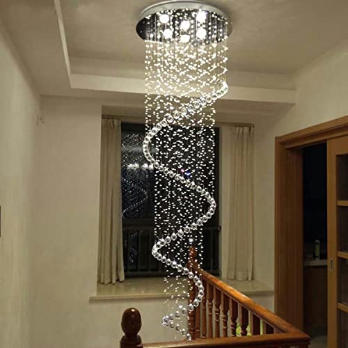 SEFINN FOUR Modern Crystal Chandelier Spiral Design 6 Light Crystal High Ceiling Pendant Light Chandelier for Living Room Hotel Stairs Foyer Entryway Height 87 inch Flush Mount Diameter 20 inch