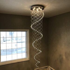 SEFINN FOUR Modern Crystal Chandelier Spiral Design 6 Light Crystal High Ceiling Pendant Light Chandelier for Living Room Hotel Stairs Foyer Entryway Height 87 inch Flush Mount Diameter 20 inch