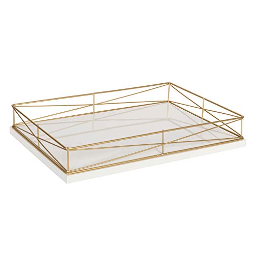 Kate and Laurel Mendel Rectangle Tray with Decorative Metal Rim, 16.5 x 12, White and Gold