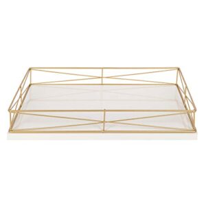 Kate and Laurel Mendel Rectangle Tray with Decorative Metal Rim, 16.5 x 12, White and Gold