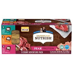rachael ray nutrish peak natural wet dog food, adventure pack variety, high protein ,3.5 ounce tub 9 count (pack of 2)