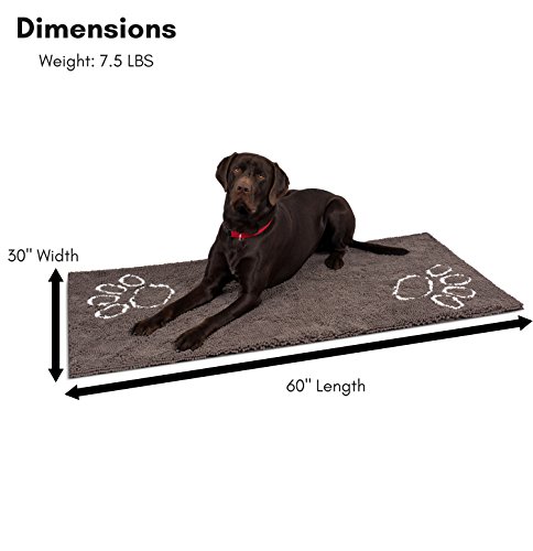 Internet's Best Chenille Dog Doormat - 60 x 30 - Absorbent Surface - Non-Skid Bottom - Protects Floors - Grey