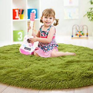 junovo Round Rug 4x4 Feet Fluffy Soft Area Rugs for Kids Girls Room Princess Castle Plush Shaggy Carpet Cute Circle Nursery Rug for Kids Girls Bedroom Baby Room Home Decor Circular Carpet, Green