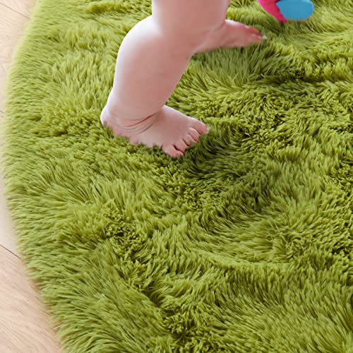 junovo Round Rug 4x4 Feet Fluffy Soft Area Rugs for Kids Girls Room Princess Castle Plush Shaggy Carpet Cute Circle Nursery Rug for Kids Girls Bedroom Baby Room Home Decor Circular Carpet, Green