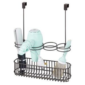 mDesign Metal Bathroom Storage Tool Organizer Accessory Basket Tray - Hang Over Cabinet Door - Storage for Hair Dryer, Straightener, Curling Iron & Hair Styling Products - Concerto Collection, Bronze