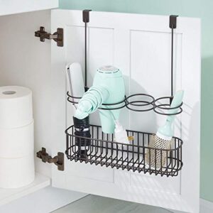 mDesign Metal Bathroom Storage Tool Organizer Accessory Basket Tray - Hang Over Cabinet Door - Storage for Hair Dryer, Straightener, Curling Iron & Hair Styling Products - Concerto Collection, Bronze