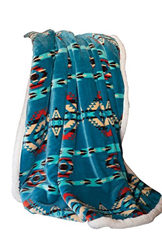 Carstens Soft Sherpa Plush Throw Blanket, Turquoise Southwest, 54" x 68" (JP528)