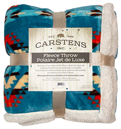 Carstens Soft Sherpa Plush Throw Blanket, Turquoise Southwest, 54" x 68" (JP528)