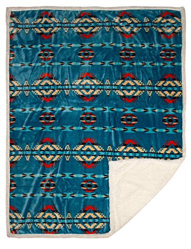 Carstens Soft Sherpa Plush Throw Blanket, Turquoise Southwest, 54" x 68" (JP528)