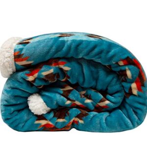 Carstens Soft Sherpa Plush Throw Blanket, Turquoise Southwest, 54" x 68" (JP528)