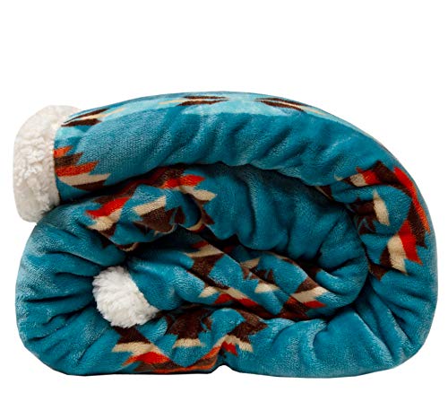 Carstens Soft Sherpa Plush Throw Blanket, Turquoise Southwest, 54" x 68" (JP528)