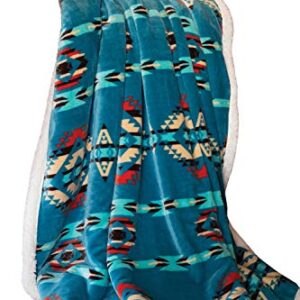 Carstens Soft Sherpa Plush Throw Blanket, Turquoise Southwest, 54" x 68" (JP528)