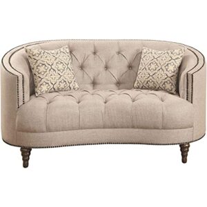 coaster furniture avonlea loveseat with button tufting and nailhead trim beige stone grey 505642