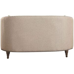 Coaster Furniture Avonlea Loveseat with Button Tufting and Nailhead Trim Beige Stone Grey 505642