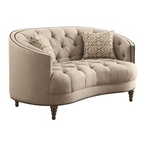 Coaster Furniture Avonlea Loveseat with Button Tufting and Nailhead Trim Beige Stone Grey 505642
