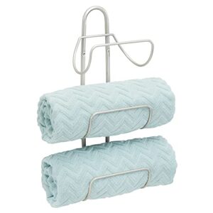 mdesign modern decorative metal 3-level wall mount towel rack holder and organizer for storage of bathroom towels, washcloths, hand towels - satin
