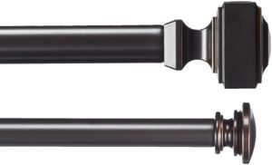 amazon basics 1" double curtain rod with square finials - 72" to 144", dark bronze (espresso)