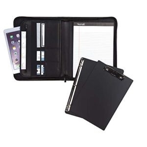 samsill professional padfolio bundle, includes removable clipboard, 0.5-inch round ring binder with secure zippered closure and 10.1 inch tablet sleeve, black, full size (70829)