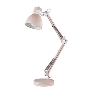 globe electric 52028 28" swing arm desk lamp, matte rose, matte white accents, on/off rotary switch, partially adjustable swing arm, home office accessories, lamp for bedroom, home improvement