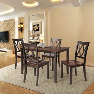 harper & bright designs 5 piece dining table set, dining sets for 4 person, home kitchen table and chairs set (cherry+black, 5 piece)