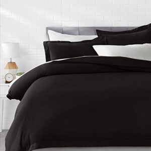 amazon basics light-weight microfiber duvet cover set with snap buttons - full/queen, black