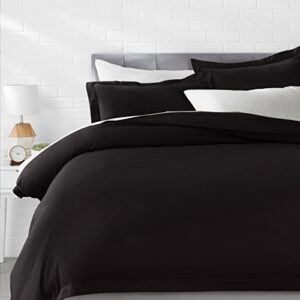 Amazon Basics Light-Weight Microfiber Duvet Cover Set with Snap Buttons - Full/Queen, Black