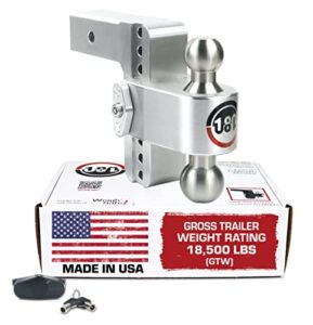 weigh safe adjustable trailer hitch ball mount - 6" adjustable drop hitch for 2.5" receiver - premium heavy duty aluminum trailer tow hitch w/ stainless steel tow balls (2" & 2 5/16") - 18,500 gtw