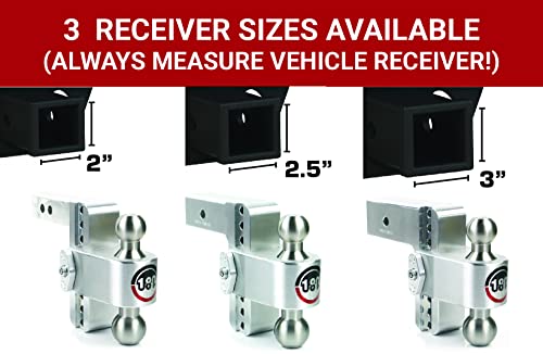 Weigh Safe Adjustable Trailer Hitch Ball Mount - 6" Adjustable Drop Hitch for 2.5" Receiver - Premium Heavy Duty Aluminum Trailer Tow Hitch w/ Stainless Steel Tow Balls (2" & 2 5/16") - 18,500 GTW