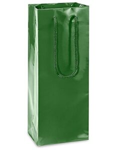 brilliant bag co - 10 pack - high gloss wine bags - 5" x 3 1/2" x 13 1/4" - gift and party bag with handles for wine, hard liquor and champagne bottles (green)