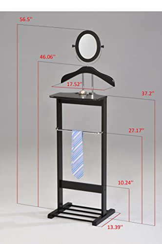 Kings Brand Furniture - Millett Wood Wardrobe Suit Valet Stand, Clothes Rack, Contour Hanger, Trouser Shoe Rack - Black/Chrome