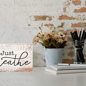 Just Breathe Whitewash 10 x 7 Wood Boxed Pallet Wall Plaque Sign