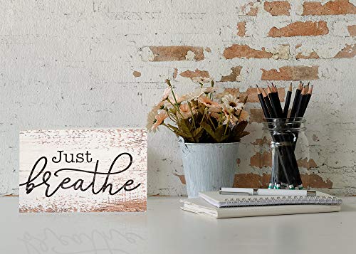 Just Breathe Whitewash 10 x 7 Wood Boxed Pallet Wall Plaque Sign