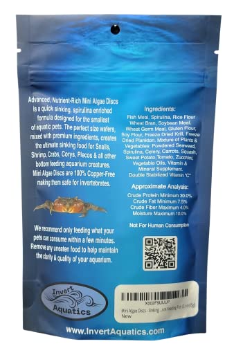 Invert Aquatics Mini Algae Discs - Sinking Diet for Snails, Shrimp & Bottom Feeding Fish (3 oz (85g))