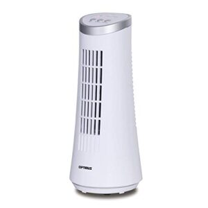optimus f-7345wh 12" desktop ultra slim oscillating tower fan, led - white 12" desktop oscillating tower fan, white