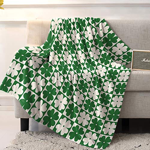 Luxury Extra Soft Throw Blanket St. Patrick's Day Clover Pattern Flannel Fleece Reversible Blankets Weighted Super Warm Cozy Couch Blanket 40x50Inches