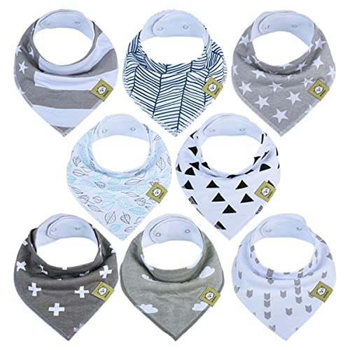 8-Pack Organic Baby Bandana Drool Bibs – Stylish Unisex Bandana Bibs - Super Absorbent Bandana Drool Bibs – Gentle Teething Bibs for Infants - Organic Cotton Baby Bib (Grayscape)