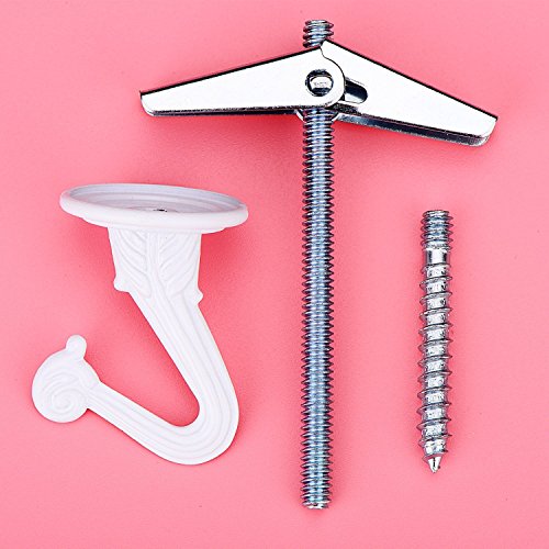 BBTO Swag Ceiling Hooks and Hardware Set, Swag Hooks with Steel Screws/Bolts and Toggle for Ceiling Installation Cavity Wall Fixing (6)